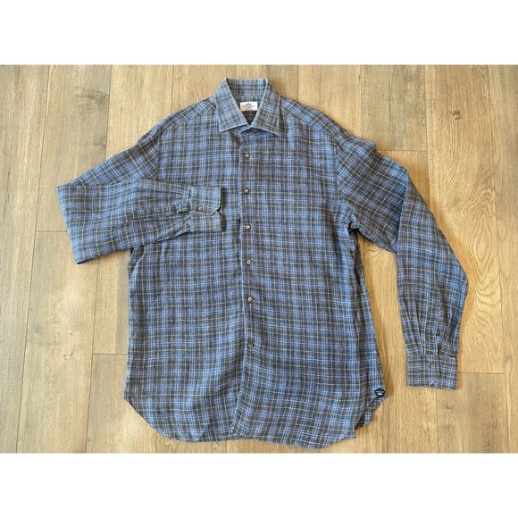 CASTANGIA Other - CASTANGIA 1850 Mens 17.5/44 XL Linen Long Sleeve Plaid Button Up Shirt Italian